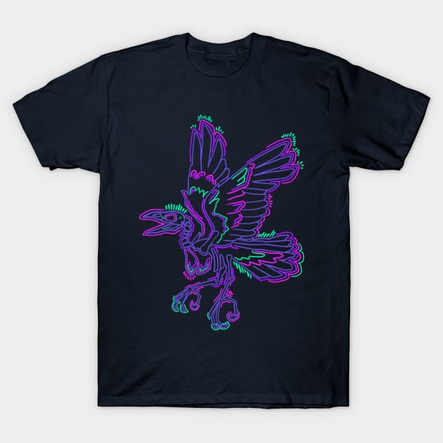 Punk Neon Crow Skeleton T-Shirt by Roguish Design